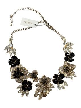 Crystal & Black Floral Statement Necklace - Unbranded